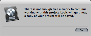 Logic 9: About memory management and memory alert dialogs