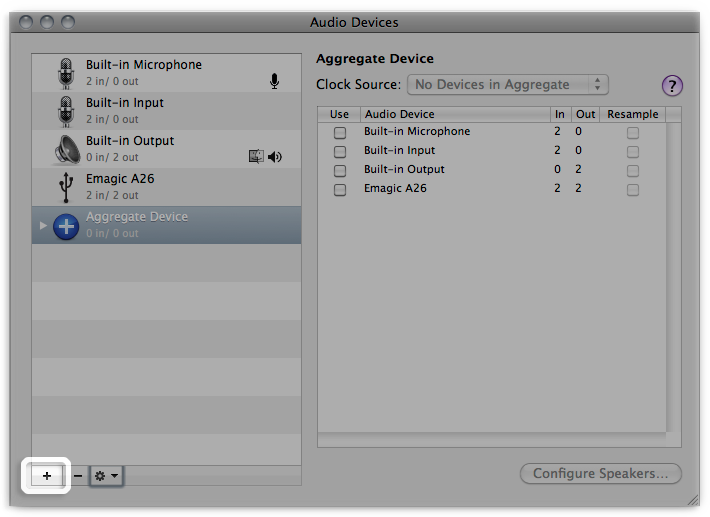 How to combine multiple audio interfaces by creating an aggregate device on Mac OS X v10.6 Snow Leopard